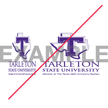 Tarleton logo marks stretched horizontally and vertically