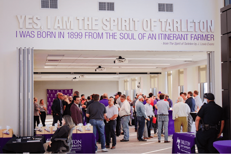 students networking in lobby