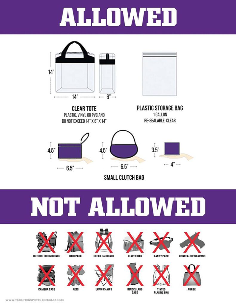 diagram depicting what is and isn't allowed in the stadium for commencement.