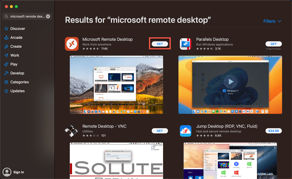 Microsoft Remote Desktop Results Image